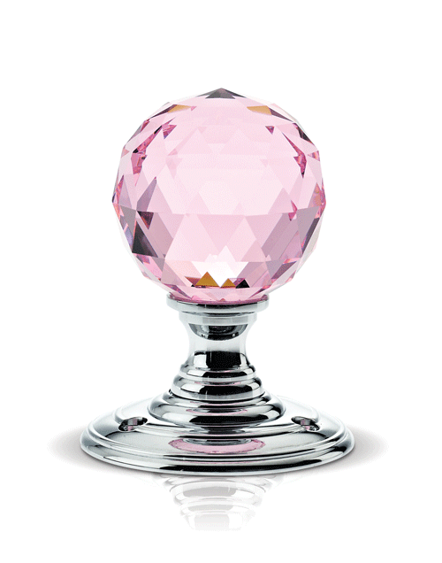 Pink faceted crystal door knobs on chrome rose