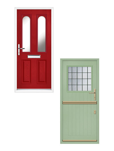 Composite red front and chartwell green stable doors