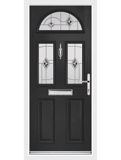Traditional style black composite door with Art Deco glass