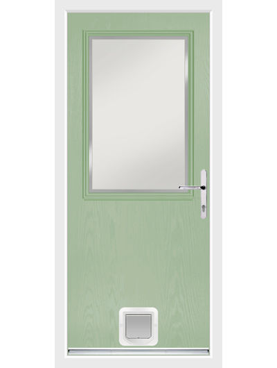 Chartwell green half glazed composite door with white catflap