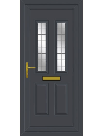 Twin vertical anthracite grey UPVC door with Box Lead glass