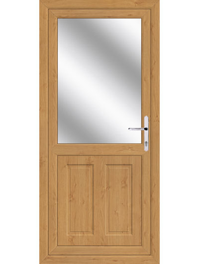 Irish Oak UPVC half glazed back door with clear glass