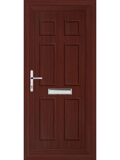 Solid six panel UPVC door in rosewood