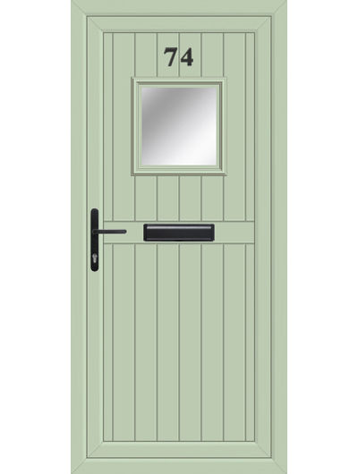 Chartwell green cottage style UPVC front door with black hardware