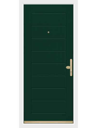 A Monza Solid composite back door in green with gold hardware