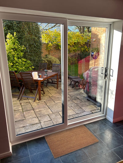 UPVC sliding patio doors viewed from inside