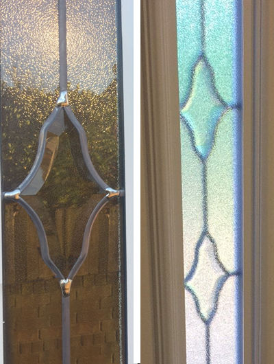 Closeup of Croydon Kiel glass with Stippolyte backing glass