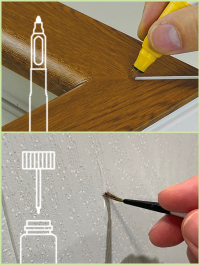 Touch up paint pen and brush in use on UPVC and composite surfaces