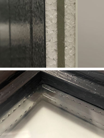 Layers of a UPVC door panel and glass unit with warm edge tech spacer bar