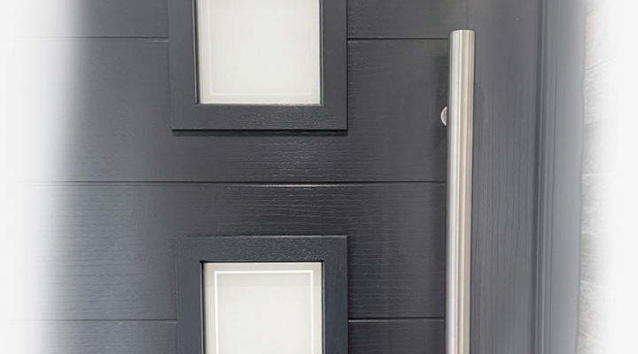 Contemporary composite door with bar handle