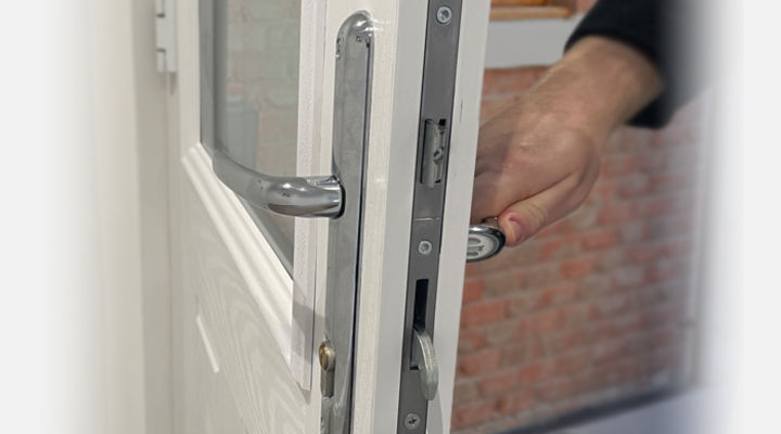 Hand opening composite front door
