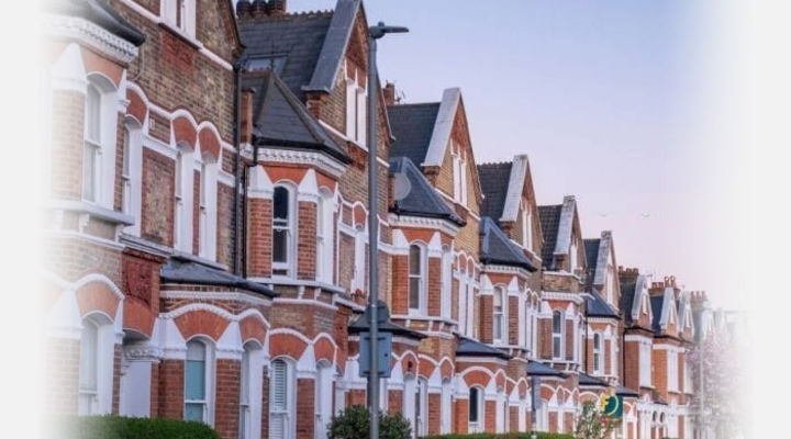 Row of Victorian period house in a street at dusk