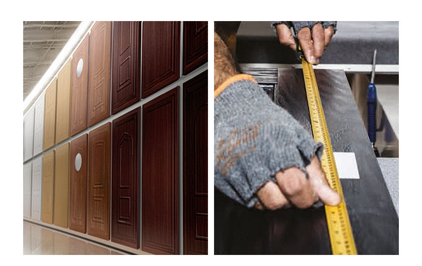 Doors on shelfs vs a custom made door being measured