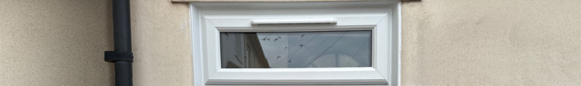 Close-up of top hopper in a white UPVC window