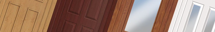 Section of tradtional UPVC door styles in various colours
