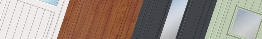 Section of cottage UPVC door styles in various colours