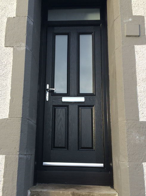 Dorset Anice black composite front door with toplight