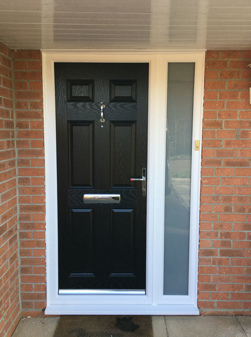 Kent black composite front door with side panel