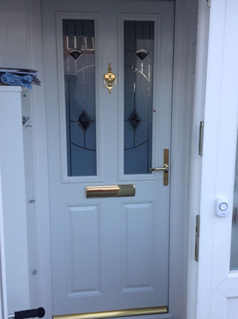 Dorset Black Cavana white composite front door with flag window