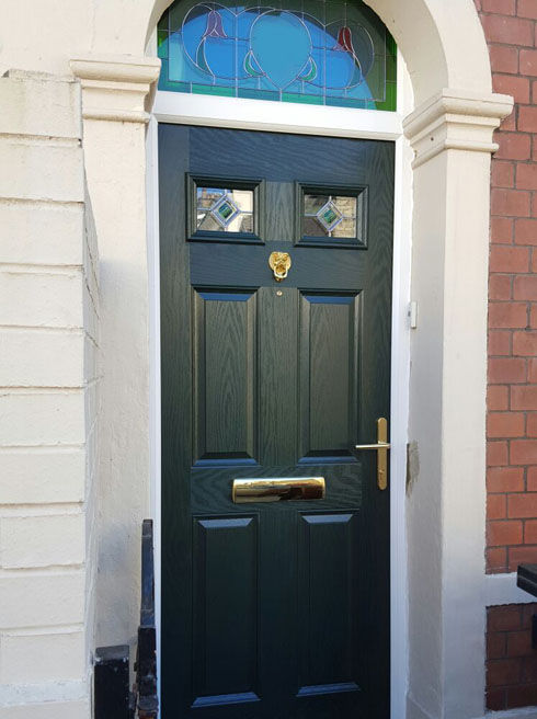 Sussex Green Fusion Ellipse green composite front door with toplight