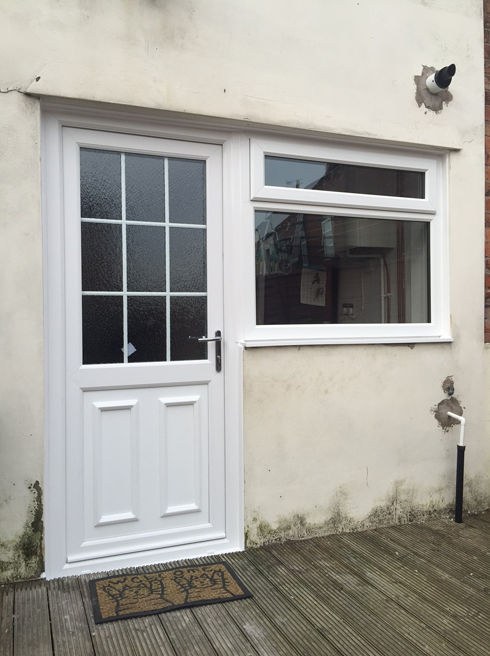 Nottingham Georgian Bar white upvc back door with flag window