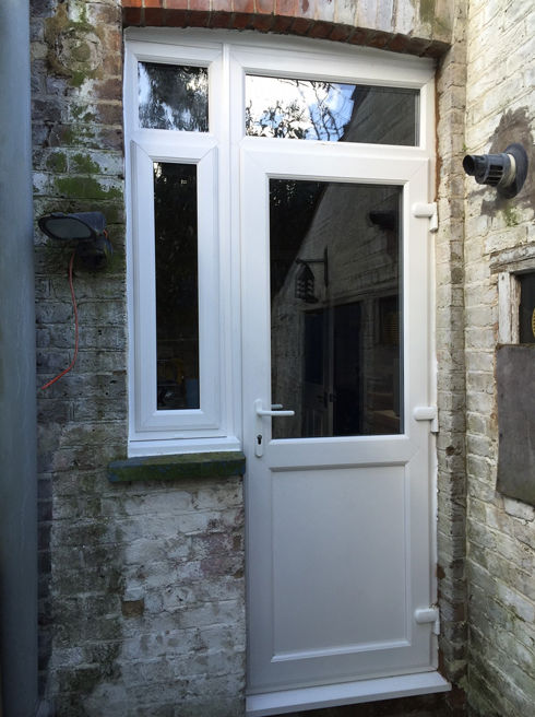 Plymouth Attina white upvc back door with toplight & flag window 