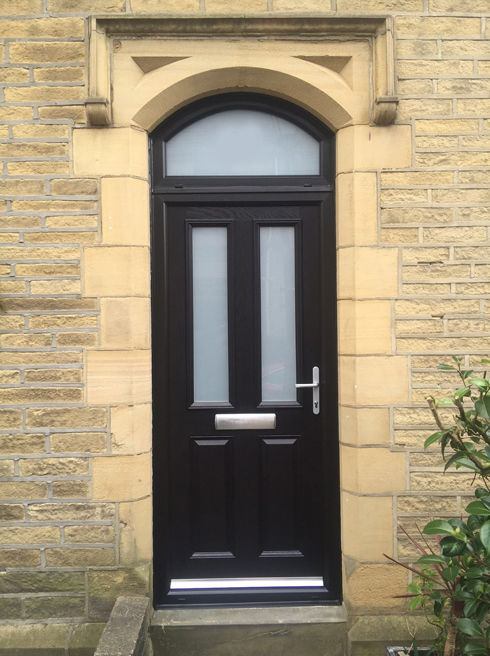 Dorset Anice black composite front door with toplight