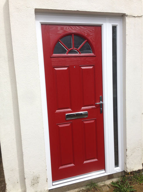Essex red composite front door with side panel