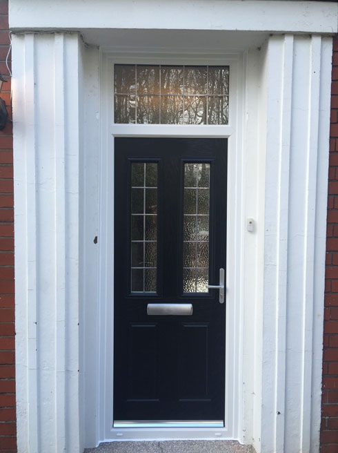 Dorset Box Lead black composite front door with toplight