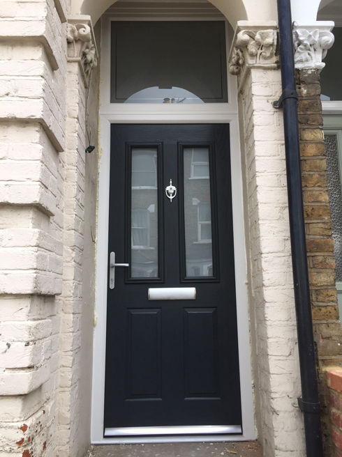 Dorset Anice anthracite grey composite front door with toplight