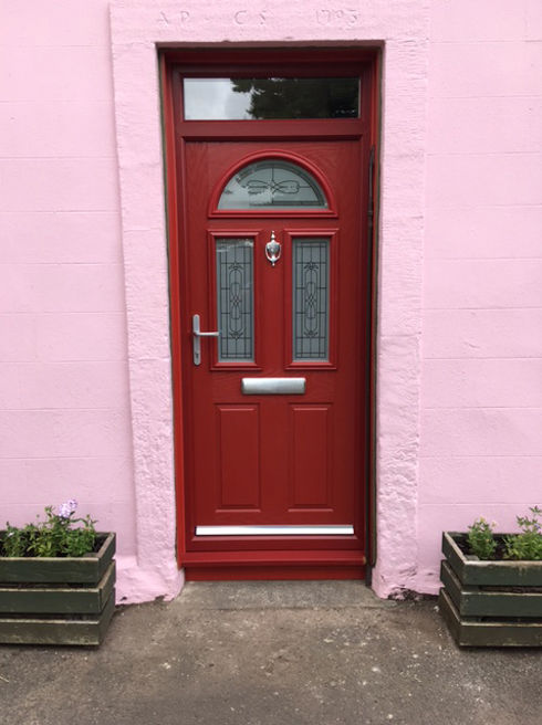 Lothian Aquarius red composite front door with toplight