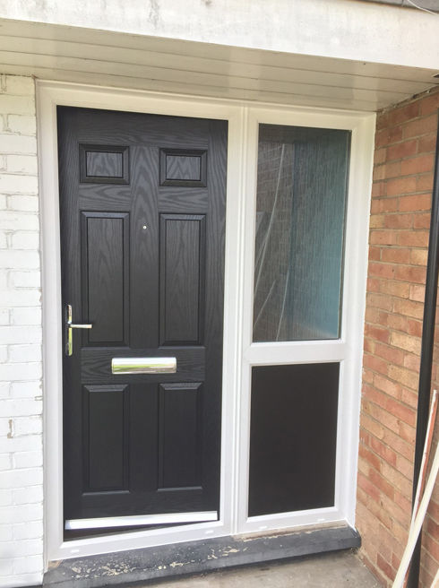 Kent black composite front door with side panel
