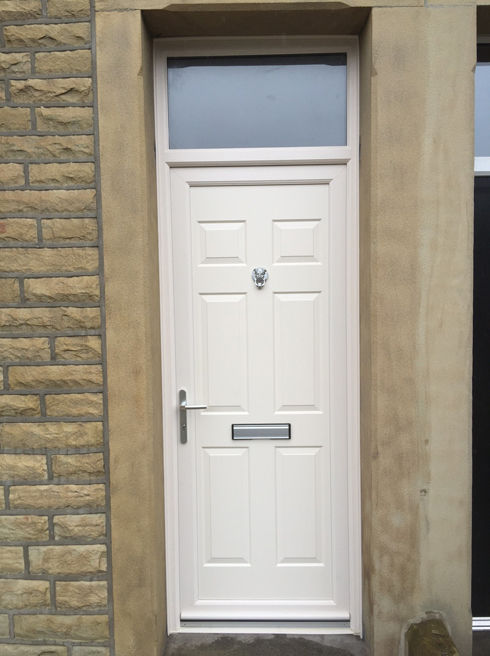 Harrow Solid white upvc front door with toplight