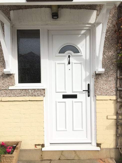 Enfield Lyon white upvc front door with flag window