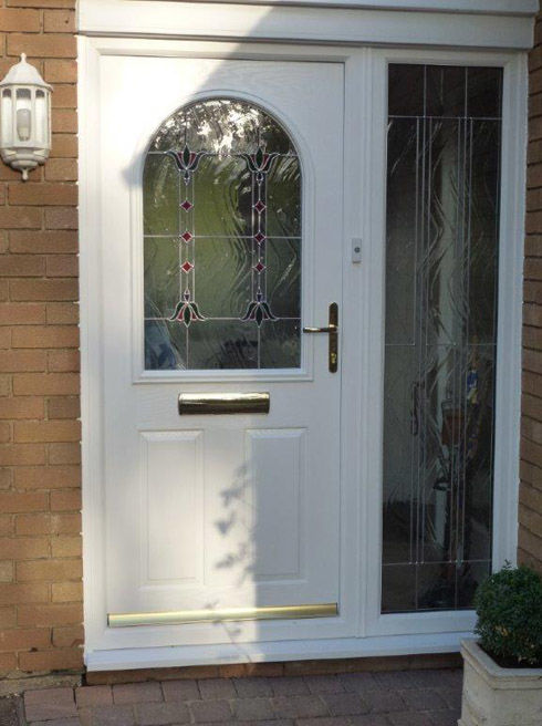 Devon Fia white composite front door with side panel