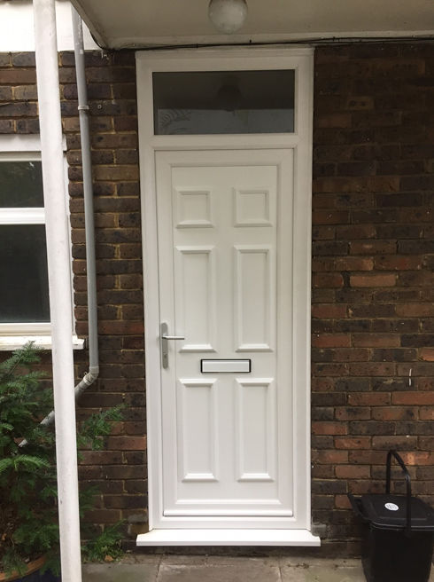 Harrow Solid white upvc front door with toplight