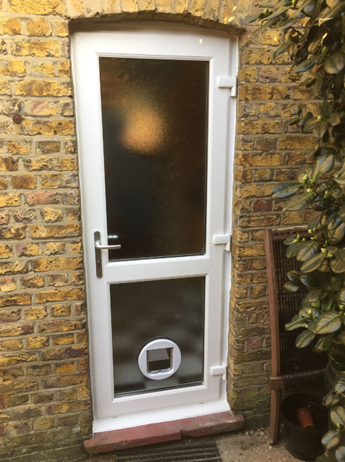 Fully Glazed with Midrail white upvc back door with catflap