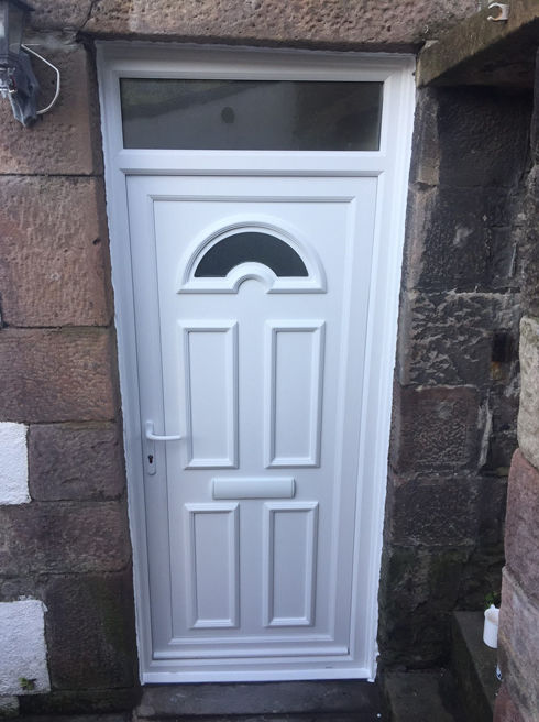 Enfield Lyon white upvc front door with toplight