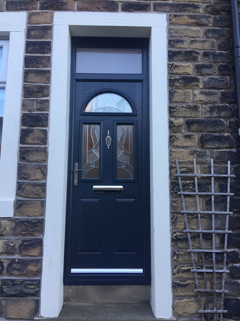 Lothian Zinc Art Abstract anthracite grey composite front door with toplight