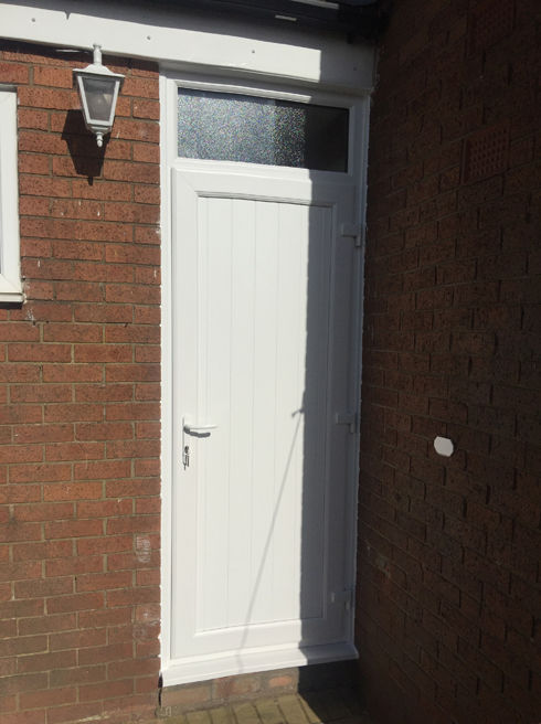 Cottage Style white upvc back door with toplight
