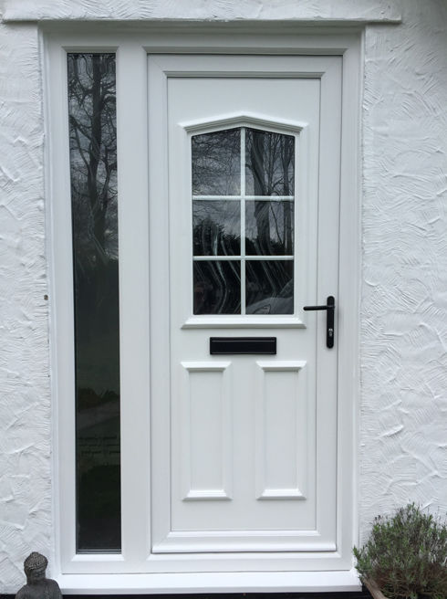 Aberdeen Georgian Bar white upvc front door with side panel