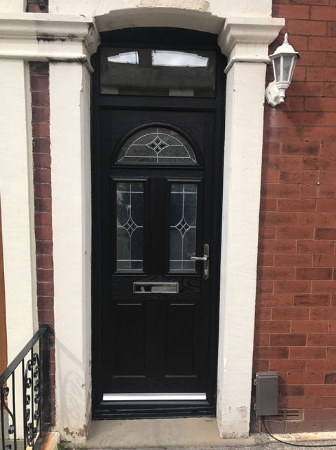 Lothian Zinc Art Elegance black composite front door with toplight