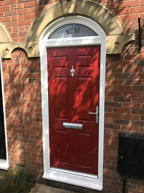 Kent red composite front door with arched toplight