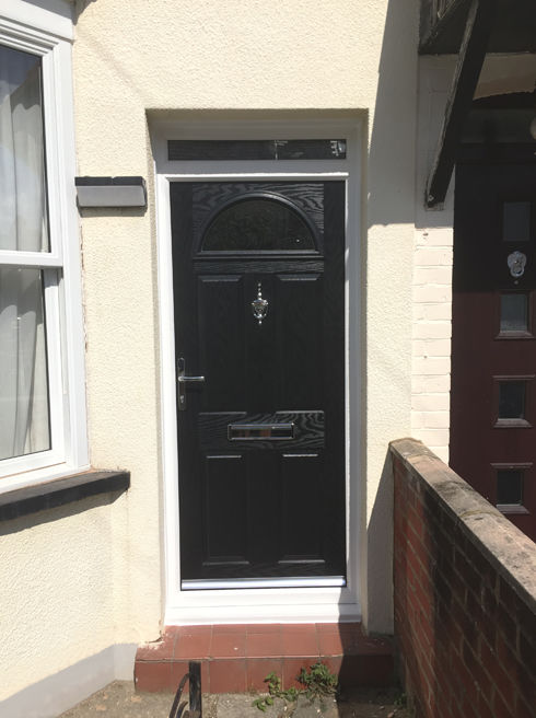 Surrey Anice black composite front door with toplight
