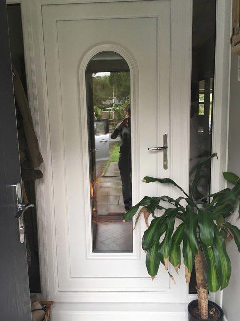 Birmingham Pictor white upvc back door with toplight & side panels