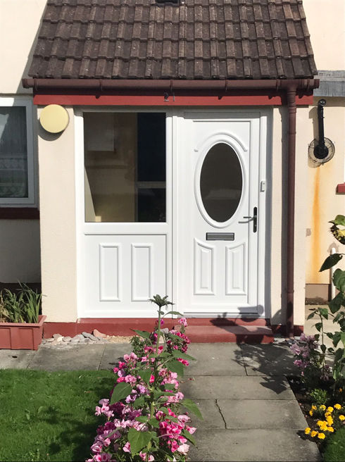 Derby Rene white upvc front door with side panel