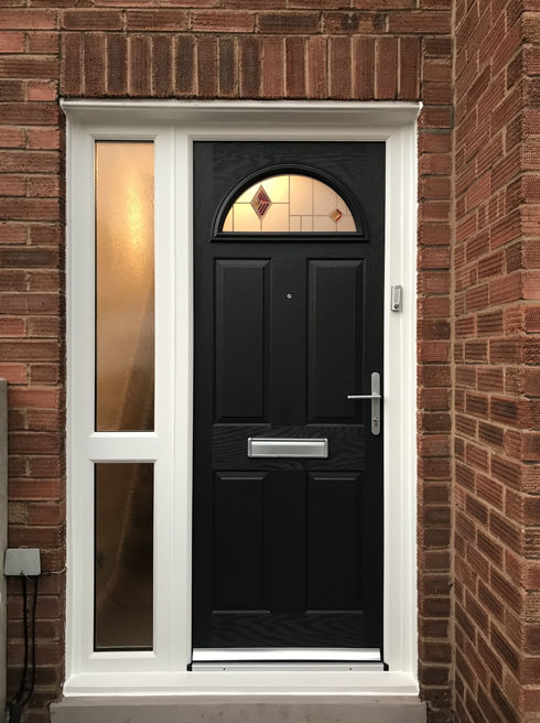 Surrey Red Bellini anthracite grey composite front door with side panel
