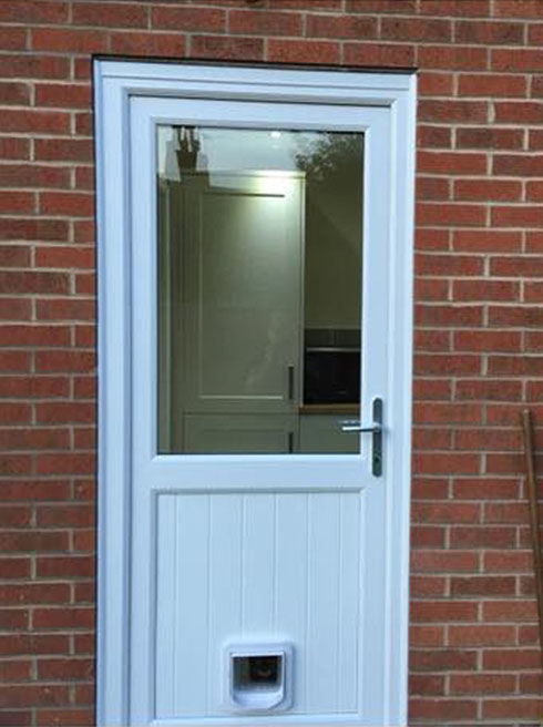 Cardiff Attina white upvc back door with catflap