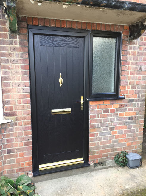 Norfolk black composite front door with flag window