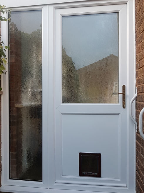 Plymouth Attina white upvc back door with catflap and side panel
